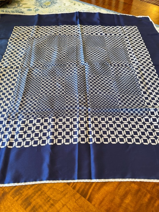 Jean Caseeere Navy and White Geometric Silk Scarf - Picture 5 of 9